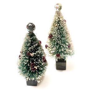 Vintage Flocked Bottle Brush Trees Mercury Glass Beads Japan